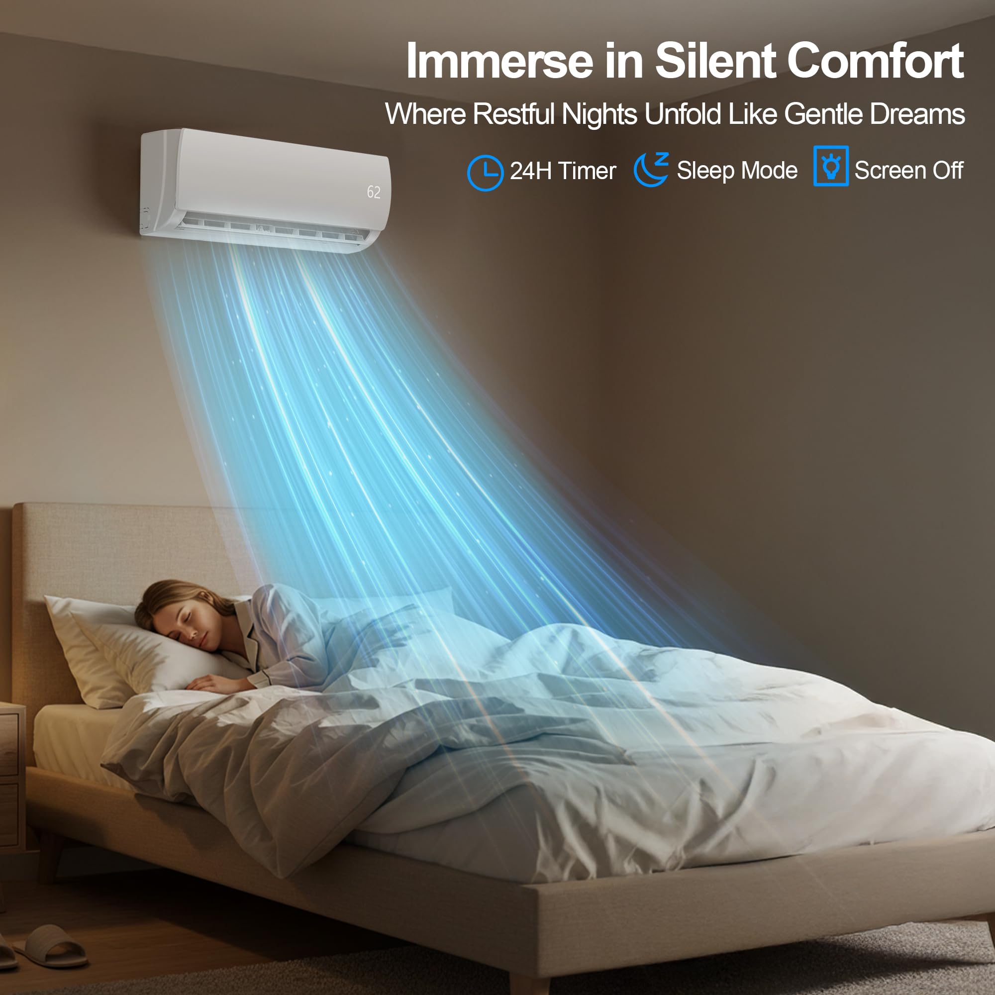 Mountman 9000 BTU Mini Split AC/Heating System,19 SEER2 110/120V Energy Efficient Ductless Inverter System,Cools Up to 450 Sq.Ft with Pre-Charged Condenser,Heat Pump & Installation Kits