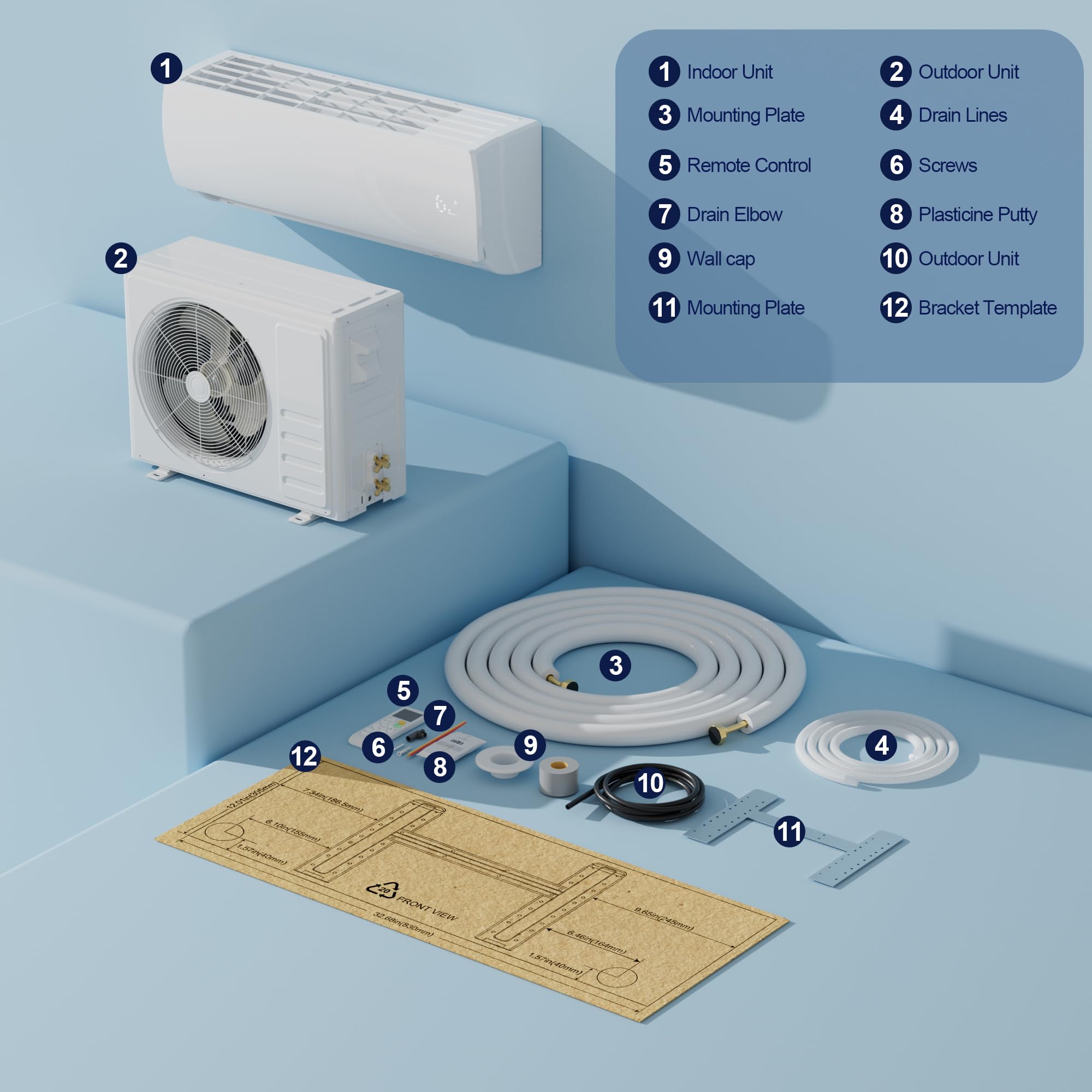 Mountman 9000 BTU Mini Split AC/Heating System,19 SEER2 110/120V Energy Efficient Ductless Inverter System,Cools Up to 450 Sq.Ft with Pre-Charged Condenser,Heat Pump & Installation Kits