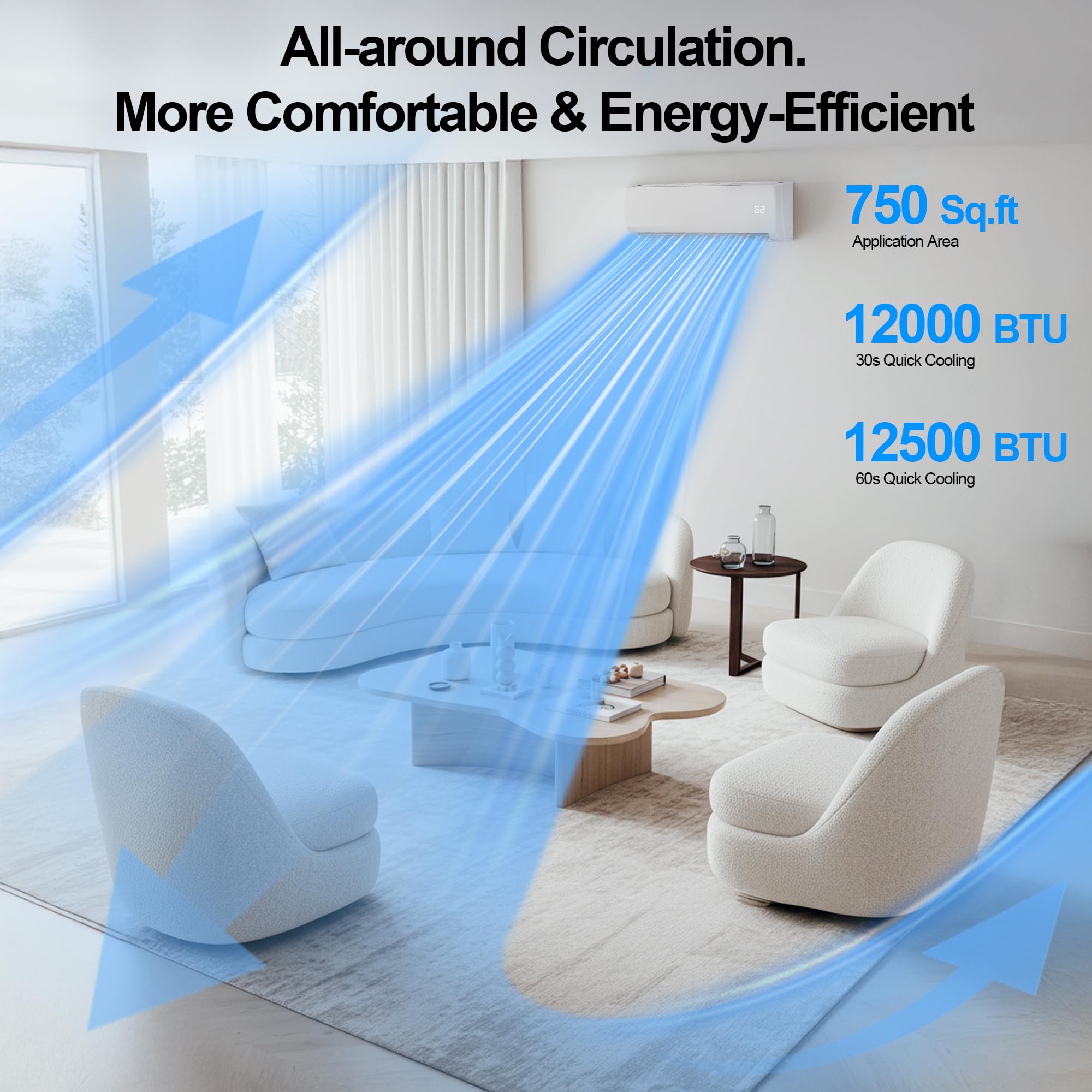 Mountman 9000 BTU Mini Split AC/Heating System,19 SEER2 110/120V Energy Efficient Ductless Inverter System,Cools Up to 450 Sq.Ft with Pre-Charged Condenser,Heat Pump & Installation Kits