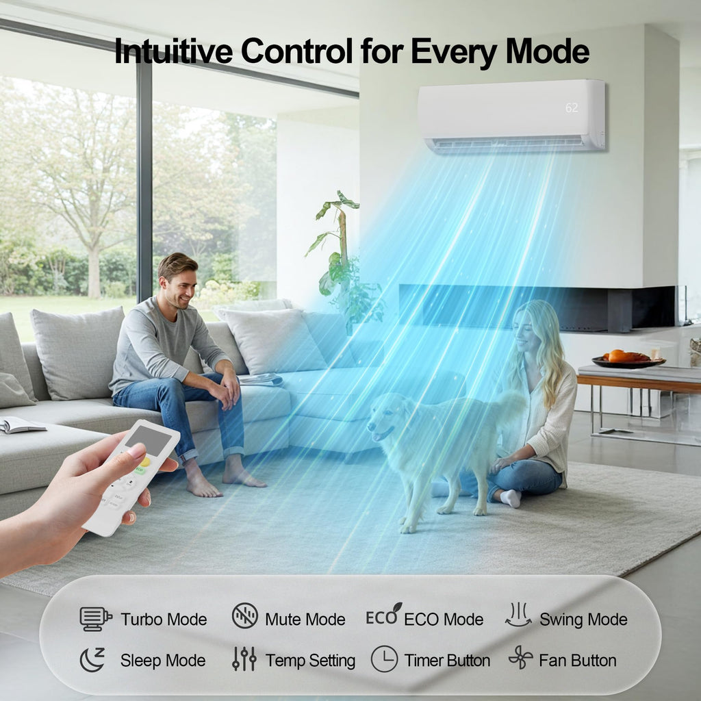 Mountman 9000 BTU Mini Split AC/Heating System,19 SEER2 110/120V Energy Efficient Ductless Inverter System,Cools Up to 450 Sq.Ft with Pre-Charged Condenser,Heat Pump & Installation Kits